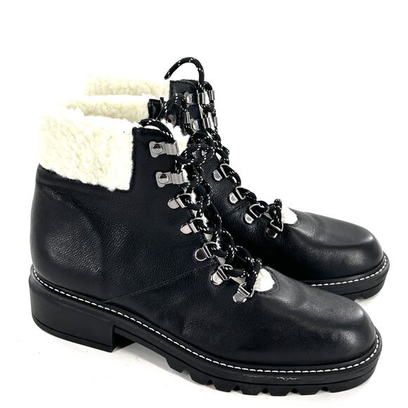 Bernardo Dash Combat Boots 8 Black NWOT Sherpa Ankle Booties Lace Up Moto Grunge - Picture 4 of 8